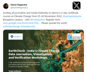 Inviting all journalists and media fraternity to attend a 2-day certificate course on Climate Change from 25-26 November 2022