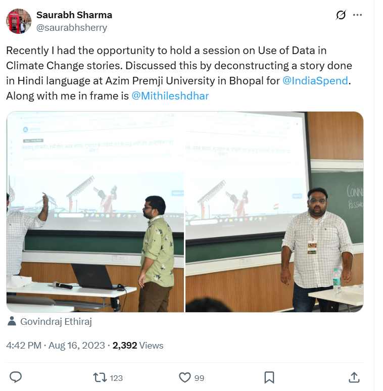 Recently I had the opportunity to hold a session on Use of Data in Climate Change stories.